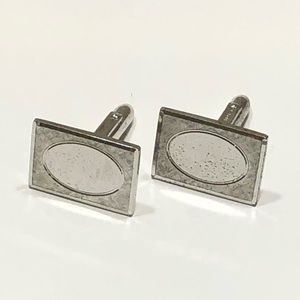 Vintage Cuff Links silver tone textured face oval center frame. Lamode Sterling